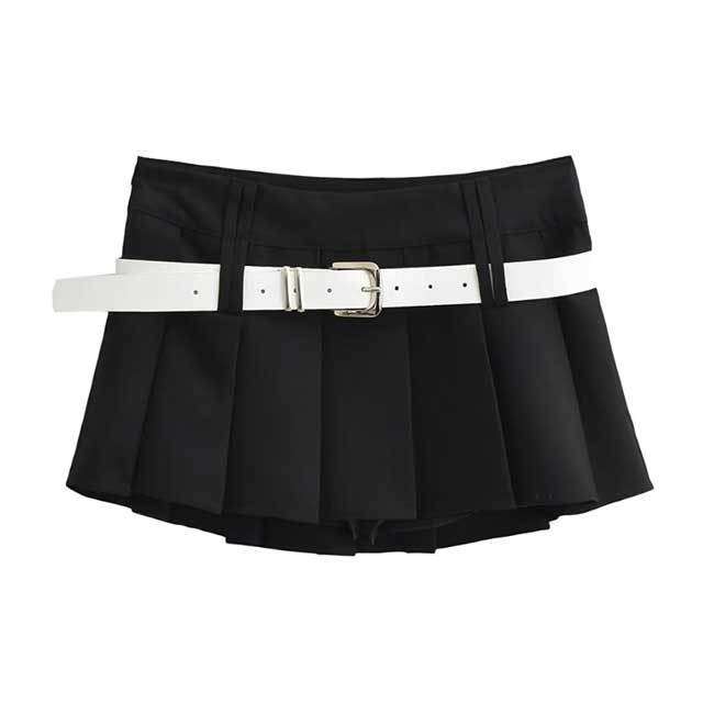 Preppy Belted Pleated Skirt