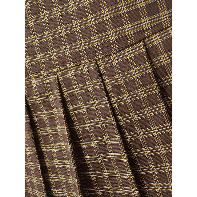 Bell Sleeve Crop Shirt Plaid Pleated Mini Skirt Set