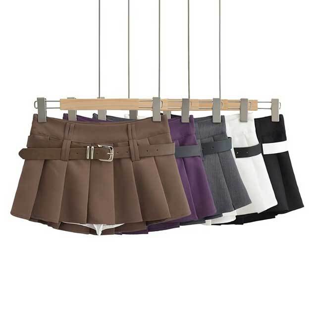 Preppy Belted Pleated Skirt