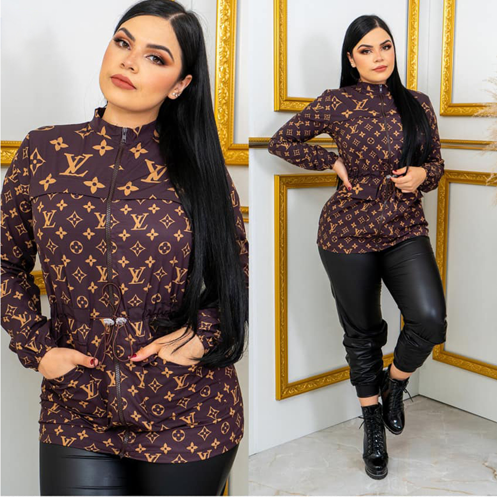 Printed Zipper Long Sleeve Windbreaker Coat