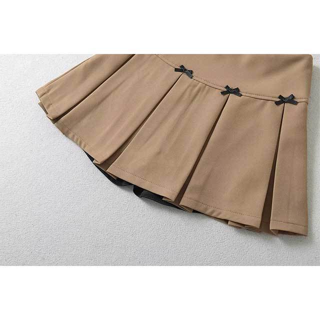 High-waisted Pleated Skirt with Bow Decoration