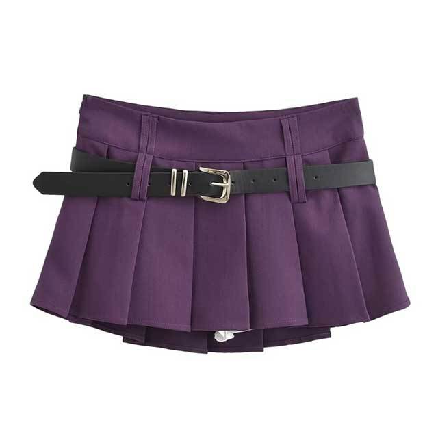 Preppy Belted Pleated Skirt