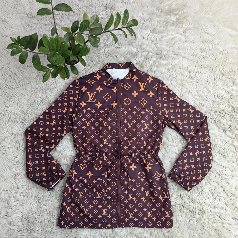 Printed Zipper Long Sleeve Windbreaker Coat