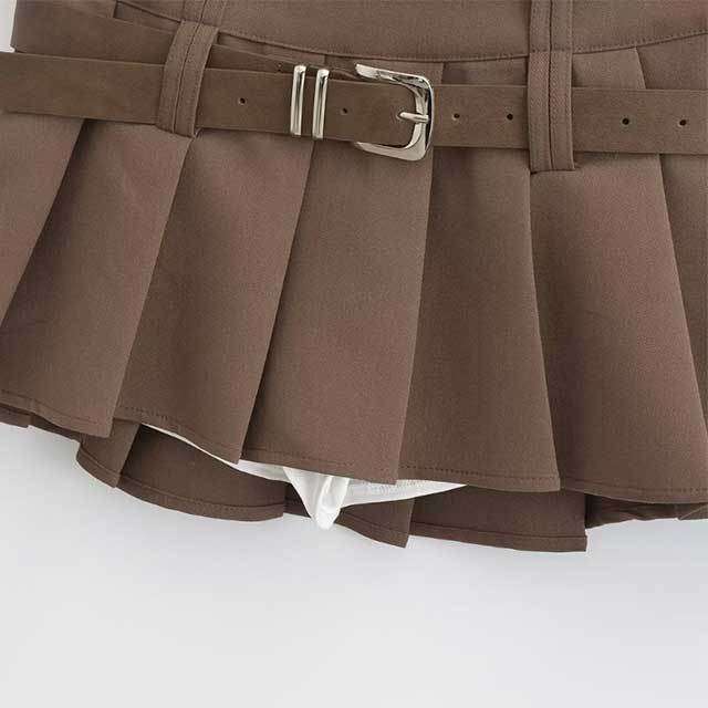 Preppy Belted Pleated Skirt