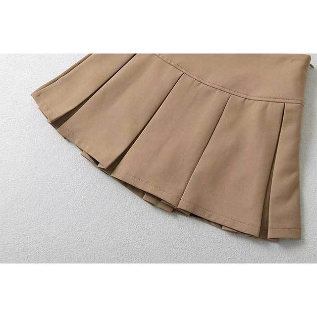 High-waisted Pleated Skirt with Bow Decoration