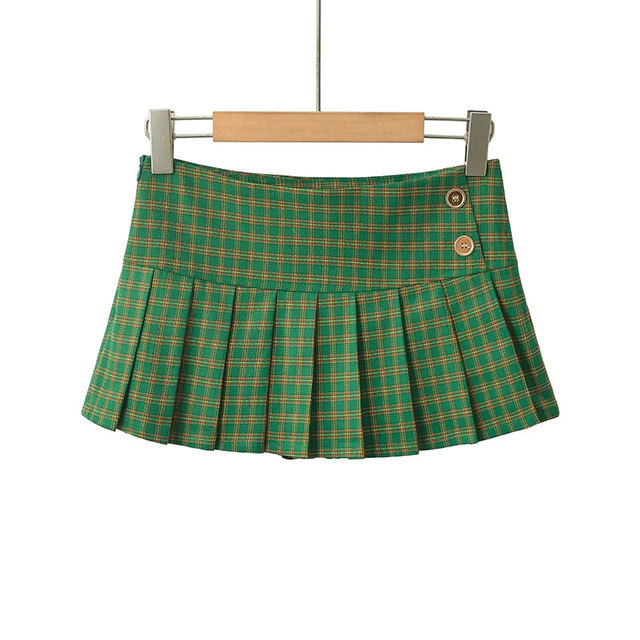 Bell Sleeve Crop Shirt Plaid Pleated Mini Skirt Set