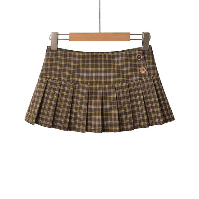 Bell Sleeve Crop Shirt Plaid Pleated Mini Skirt Set