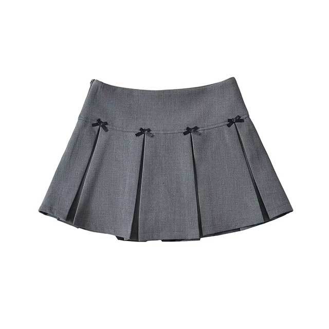 High-waisted Pleated Skirt with Bow Decoration