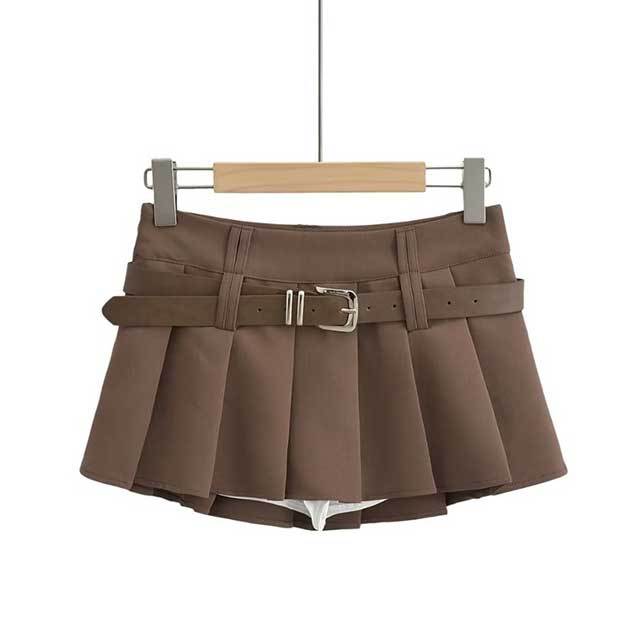 Preppy Belted Pleated Skirt