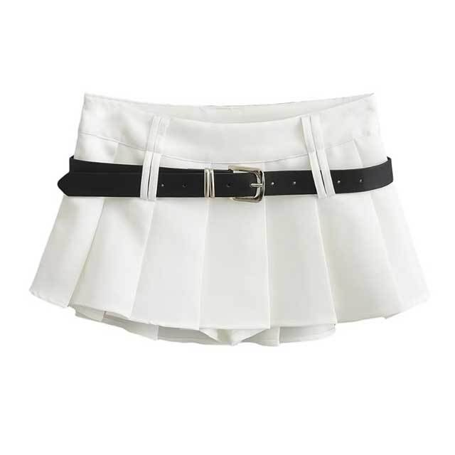 Preppy Belted Pleated Skirt
