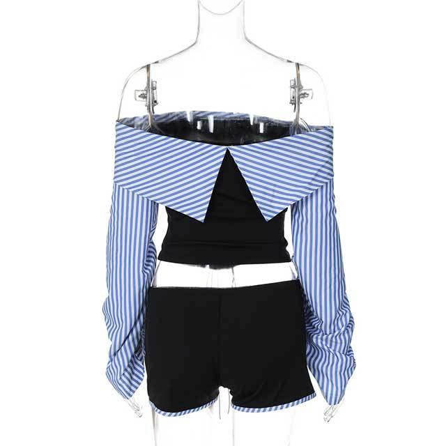 Off Shoulder Laced Up Blouse Top Mini Short Set