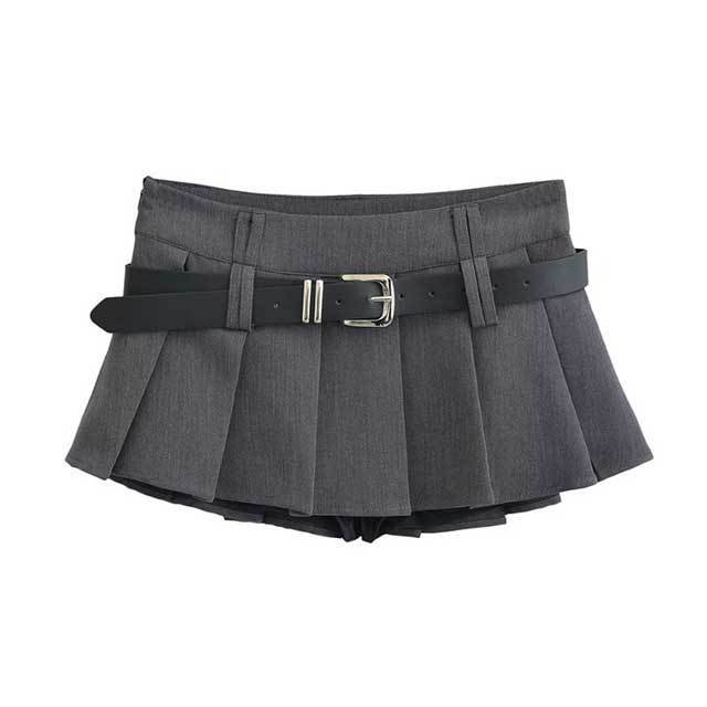 Preppy Belted Pleated Skirt