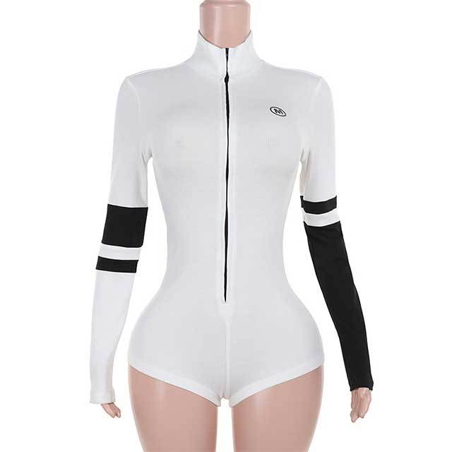 Contrast Color Zipper Up Fitted Romper