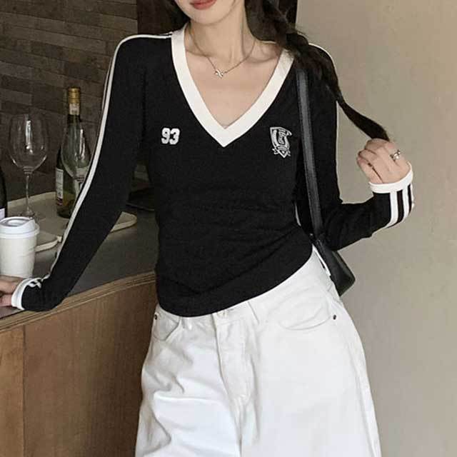 Striped V Neck Top Mini Skirt Set