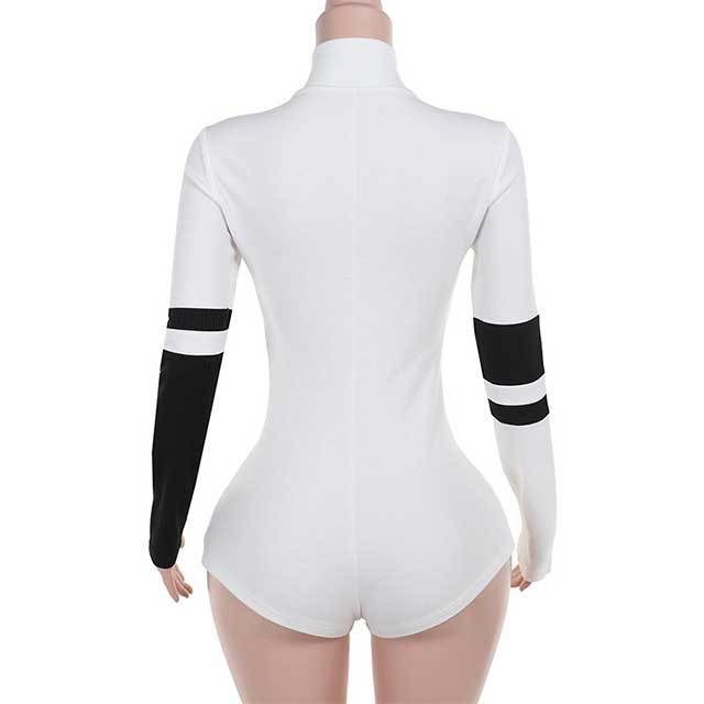 Contrast Color Zipper Up Fitted Romper