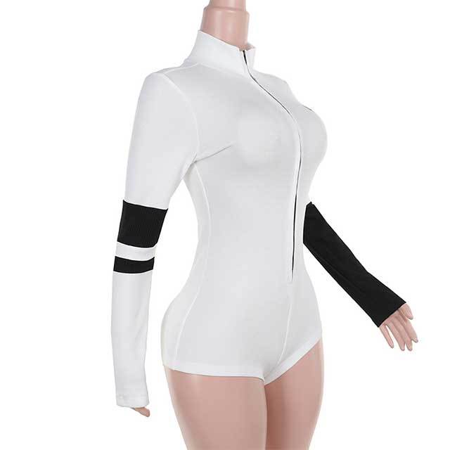 Contrast Color Zipper Up Fitted Romper