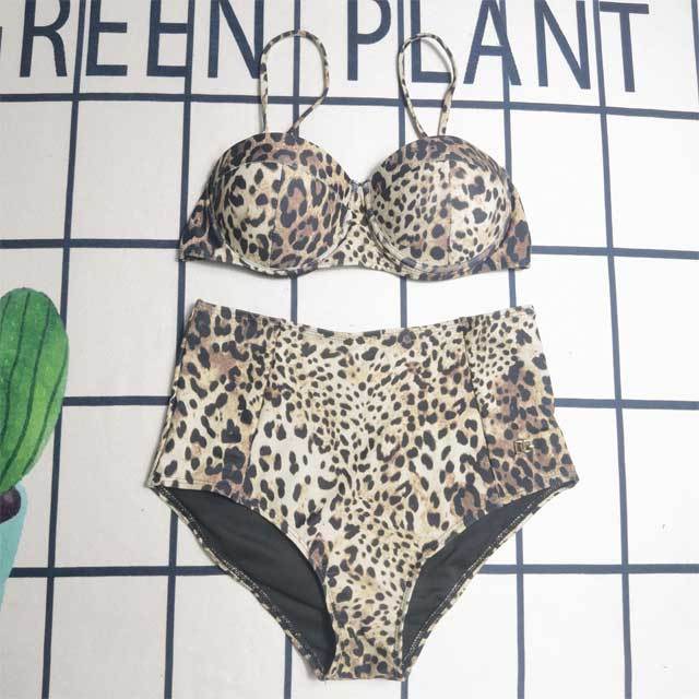 Fashion Leopard Print High Waist Swimsuit