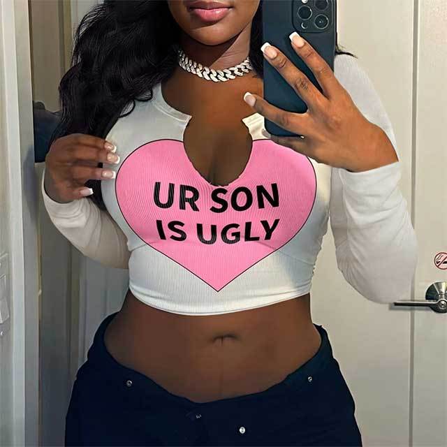 Letters Printed U Neck Crop Top