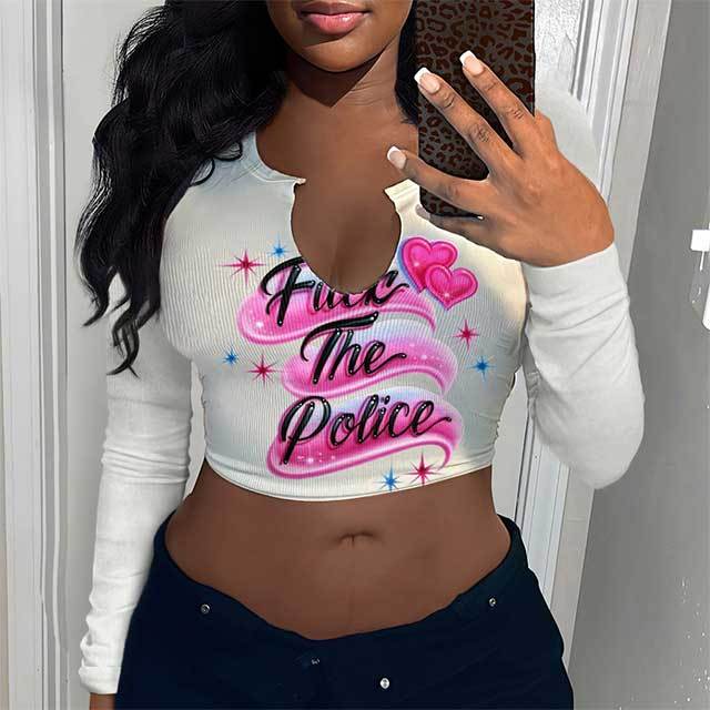 Letters Printed U Neck Crop Top