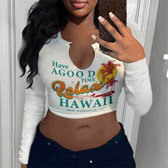 Letters Printed U Neck Crop Top