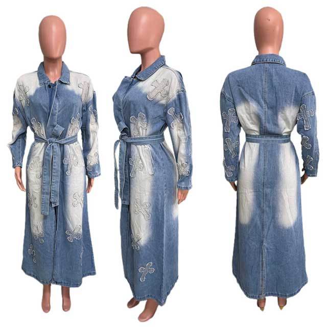 Embroidery Denim Long Coat