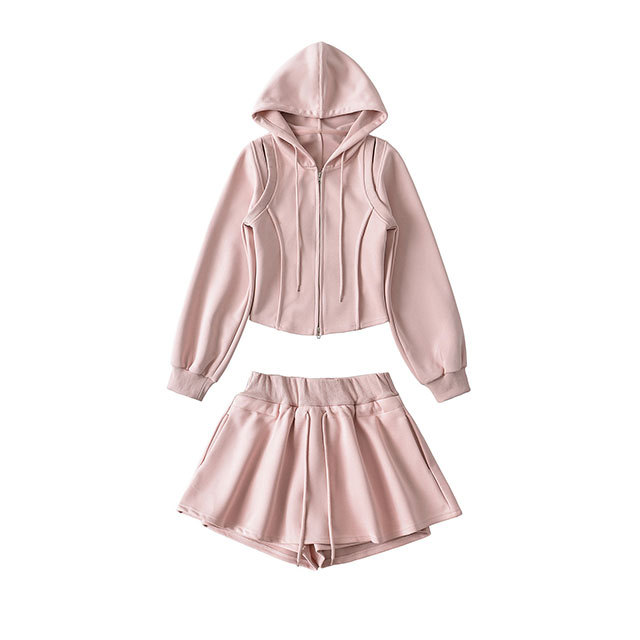 Posh Hooded Jacket Top Skirt Set