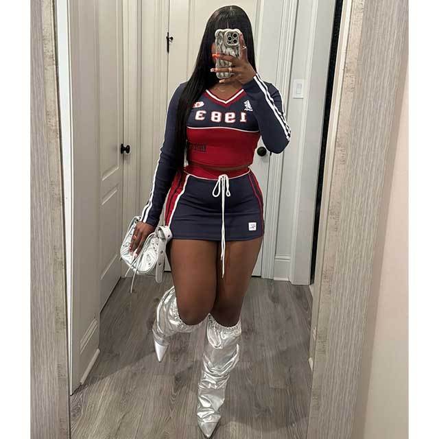 Casual Long Sleeve Top Skirt Set