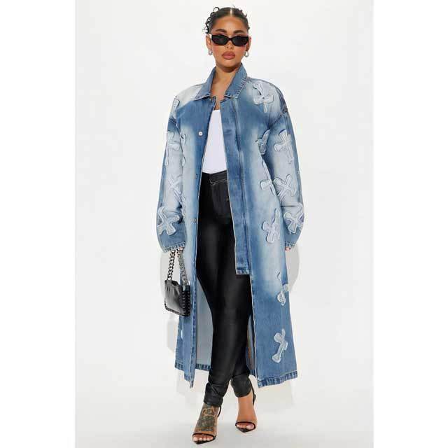 Embroidery Denim Long Coat