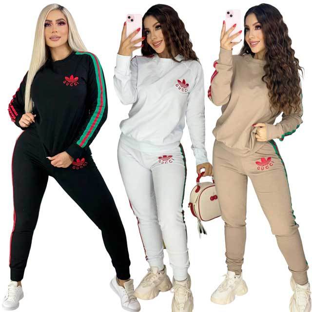 Fashion Embroidery Striped Fall Jogging Suit