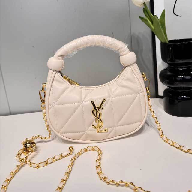 Metal Logo Leather Chained Crossbody Handbag