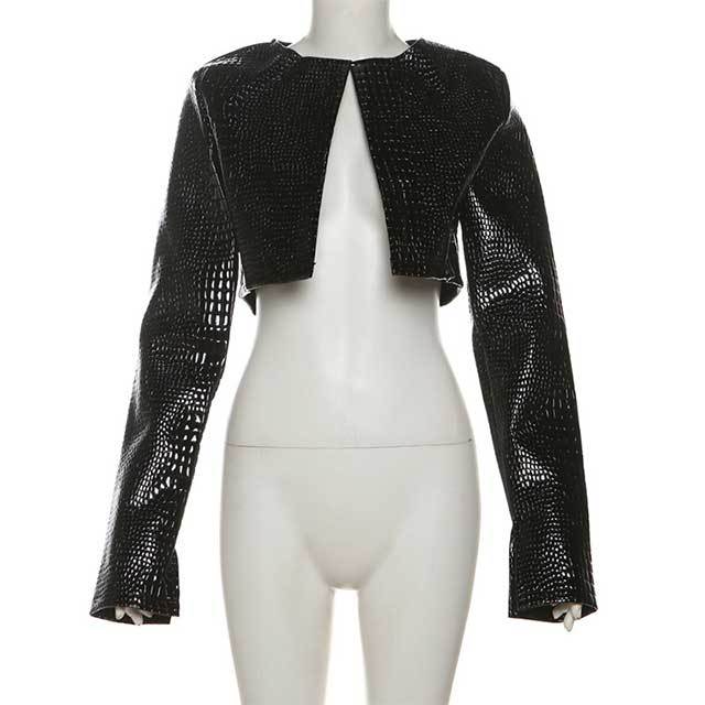 Snakeskin Leather Crop Jacket