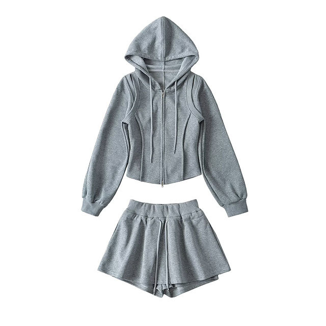 Posh Hooded Jacket Top Skirt Set