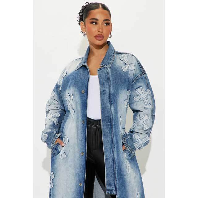 Embroidery Denim Long Coat