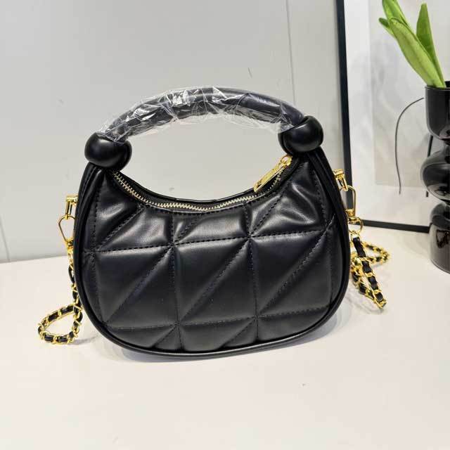 Metal Logo Leather Chained Crossbody Handbag