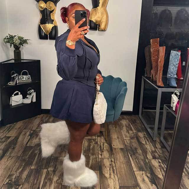 Posh Hooded Jacket Top Skirt Set