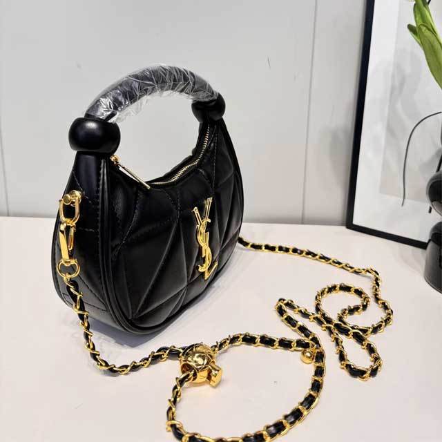 Metal Logo Leather Chained Crossbody Handbag