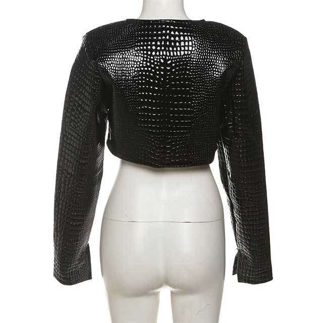 Snakeskin Leather Crop Jacket