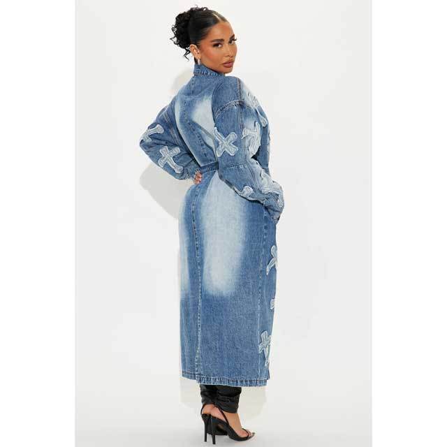 Embroidery Denim Long Coat