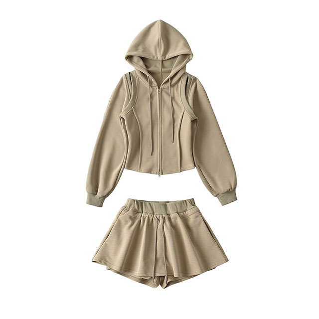 Posh Hooded Jacket Top Skirt Set