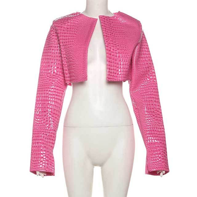 Snakeskin Leather Crop Jacket