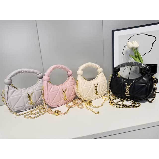 Metal Logo Leather Chained Crossbody Handbag