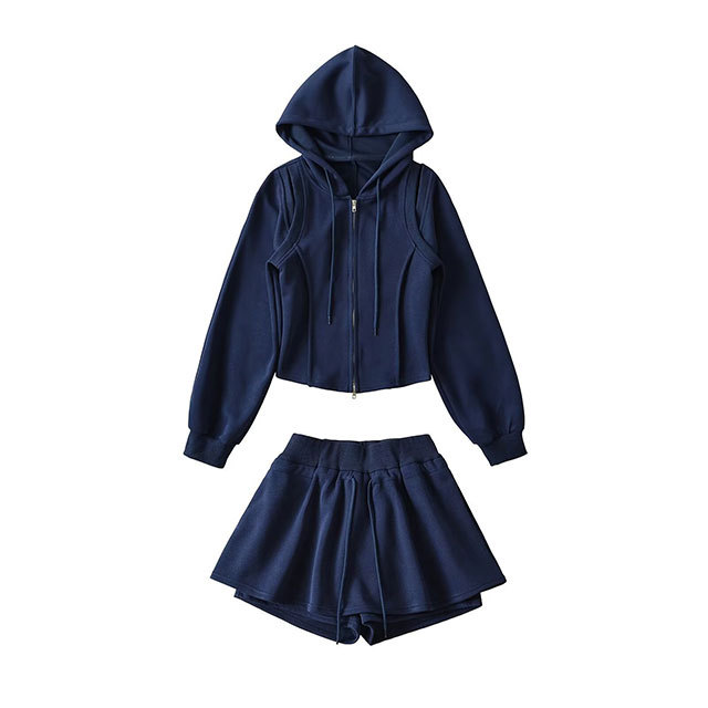 Posh Hooded Jacket Top Skirt Set