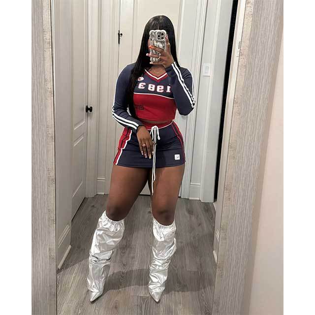 Casual Long Sleeve Top Skirt Set