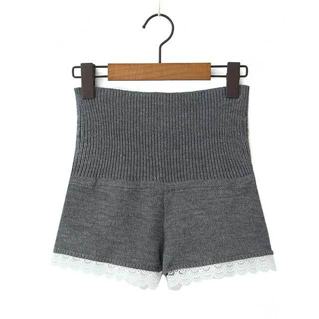 Lace Splicing Slim Fit Long-sleeve Knitted Cardigan Short Set