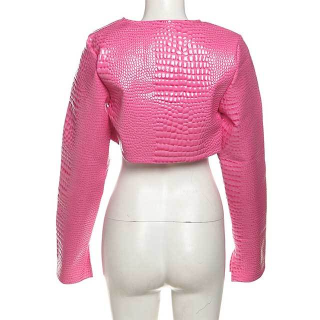 Snakeskin Leather Crop Jacket