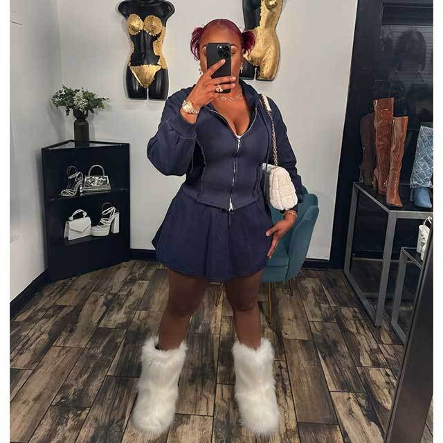 Posh Hooded Jacket Top Skirt Set