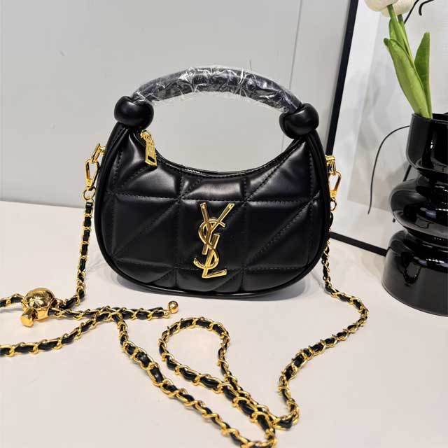 Metal Logo Leather Chained Crossbody Handbag