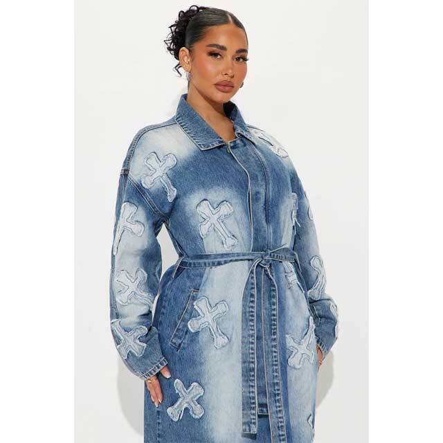 Embroidery Denim Long Coat