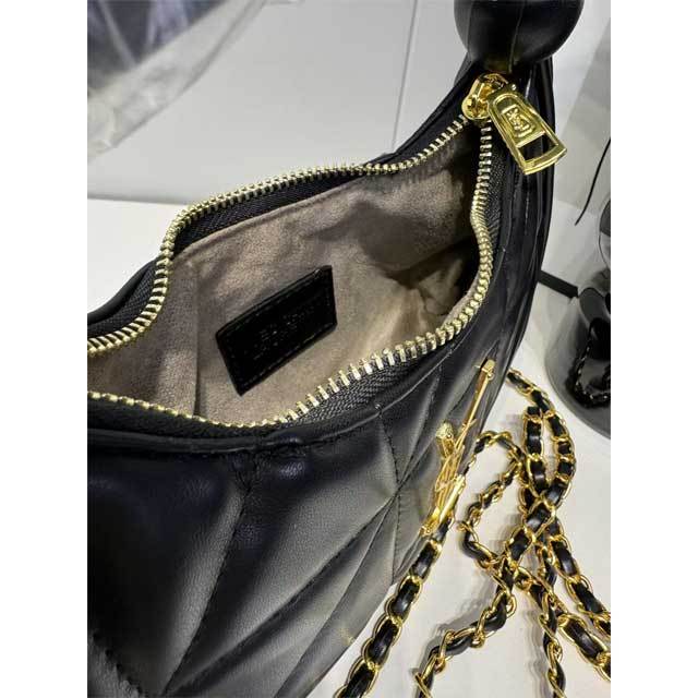 Metal Logo Leather Chained Crossbody Handbag