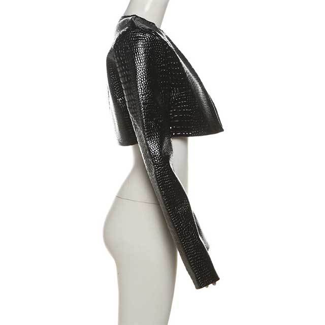 Snakeskin Leather Crop Jacket